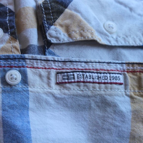 Tommy Hilfiger Denim - Slim Fit, Blue, Yellow and White Shirt Men's US M - Picture 4 of 12